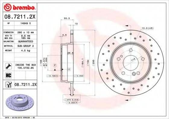 BREMBO 0872112X Тормозной диск