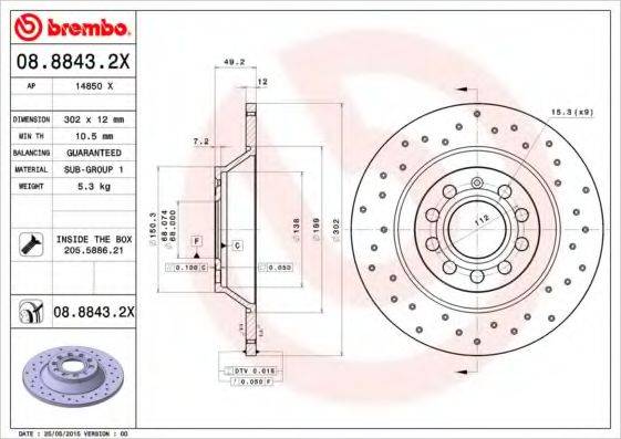 BREMBO 0888432X Тормозной диск