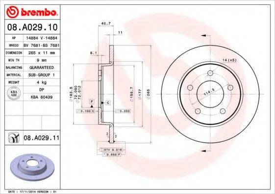 BREMBO 08A02910 Тормозной диск