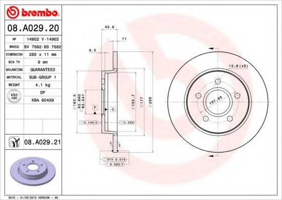 BREMBO 08A02921 Тормозной диск