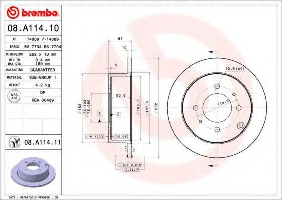BREMBO 08A11410 Тормозной диск
