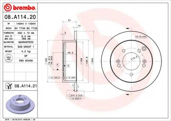 BREMBO 08A11421 Тормозной диск