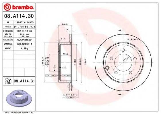 BREMBO 08A11430 Тормозной диск