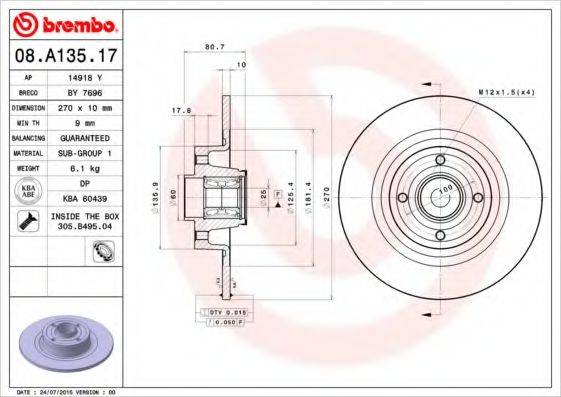 Тормозной диск BREMBO 08.A135.17