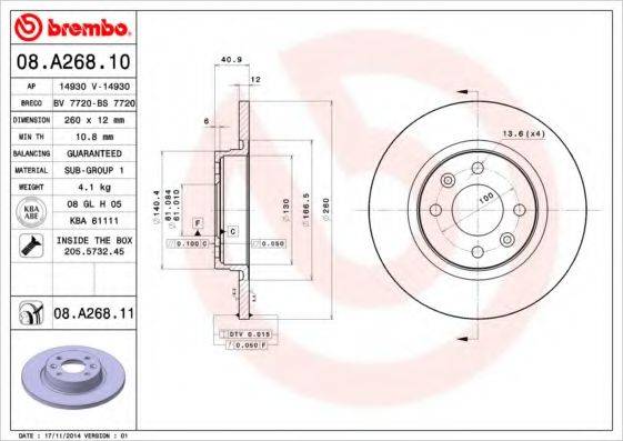 BREMBO 08A26810 Тормозной диск
