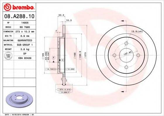 BREMBO 08A28810 Тормозной диск
