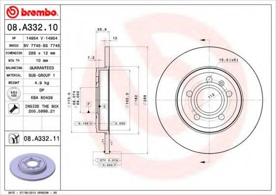 BREMBO 08A33210 Тормозной диск