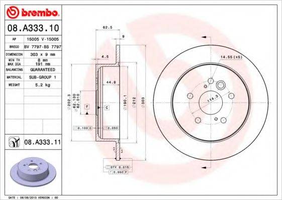 BREMBO 08A33310 Тормозной диск