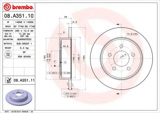 BREMBO 08A35110 Тормозной диск