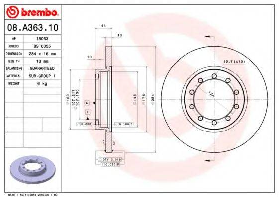 BREMBO 08A36310 Тормозной диск