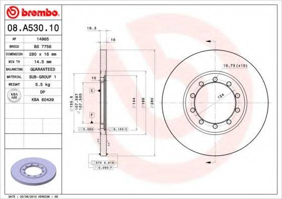 BREMBO 08A53010 Тормозной диск