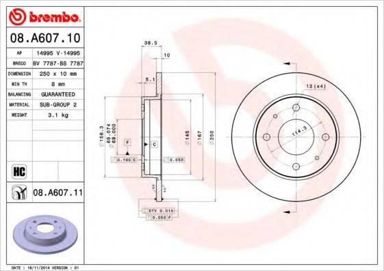 Тормозной диск BREMBO 08.A607.10