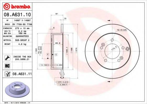 BREMBO 08A63110 Тормозной диск