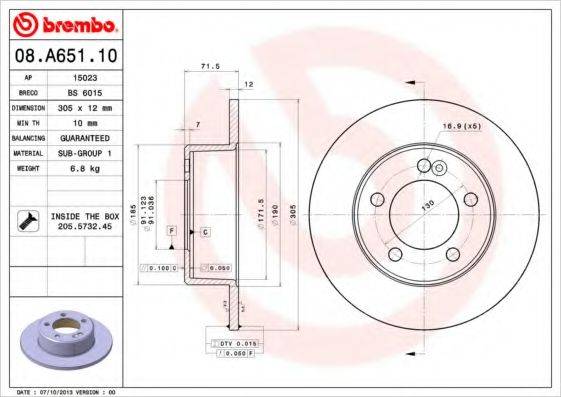 BREMBO 08A65110 Тормозной диск