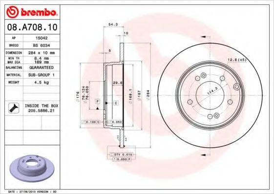 BREMBO 08A70810 Тормозной диск