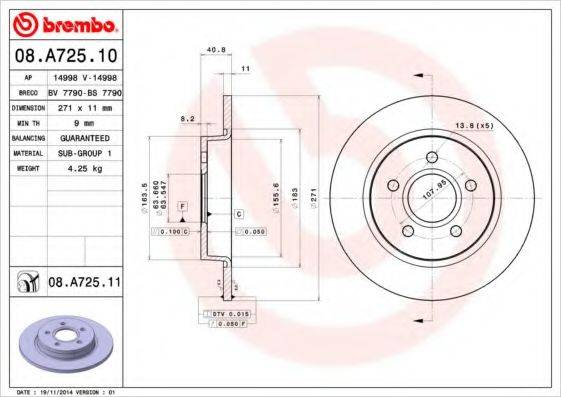 BREMBO 08A72510 Тормозной диск