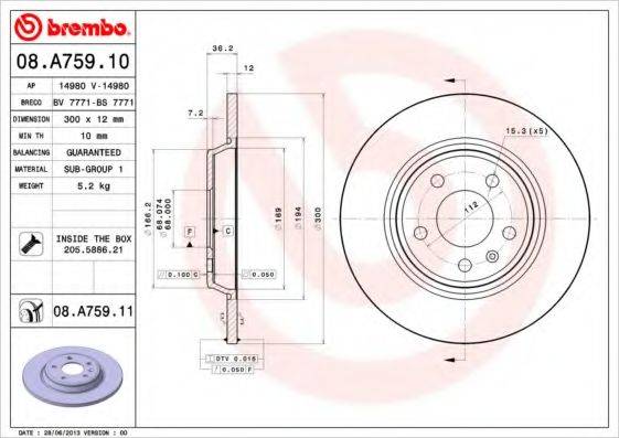 Тормозной диск BREMBO 08.A759.10