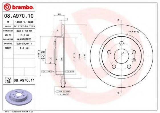 BREMBO 08A97010 Тормозной диск