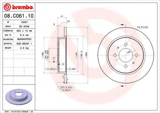 BREMBO 08C06110 Тормозной диск