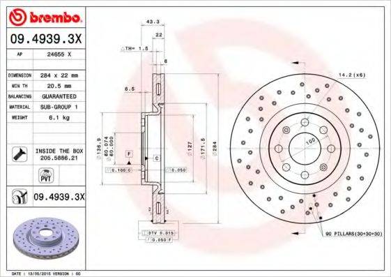 Тормозной диск BREMBO 09.4939.3X