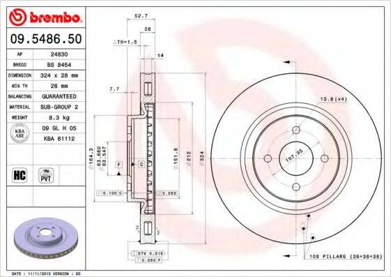 BREMBO 09548650 Тормозной диск