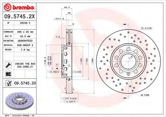 Тормозной диск BREMBO 09.5745.2X