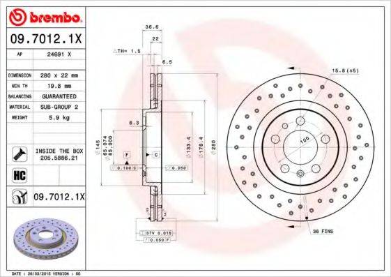 Тормозной диск BREMBO 09.7012.1X