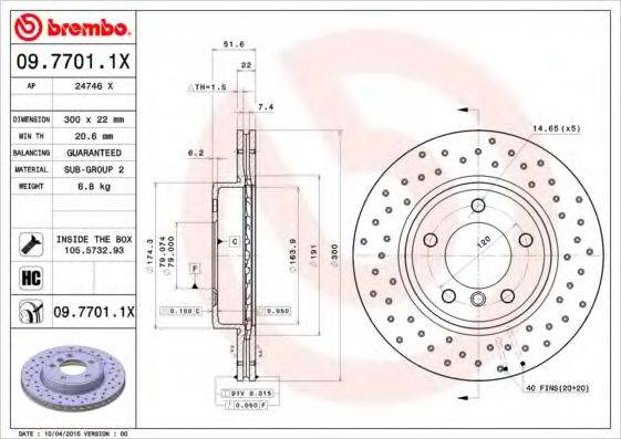 Тормозной диск BREMBO 09.7701.1X