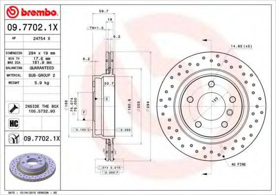 Тормозной диск BREMBO 09.7702.1X
