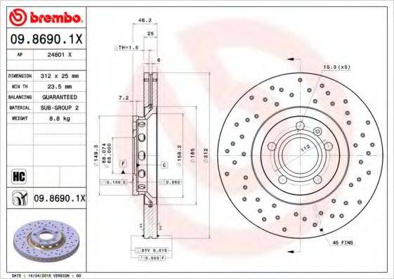 Тормозной диск BREMBO 09.8690.1X