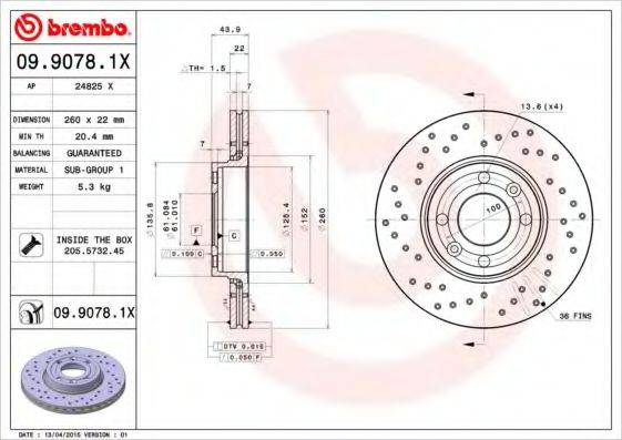 Тормозной диск BREMBO 09.9078.1X