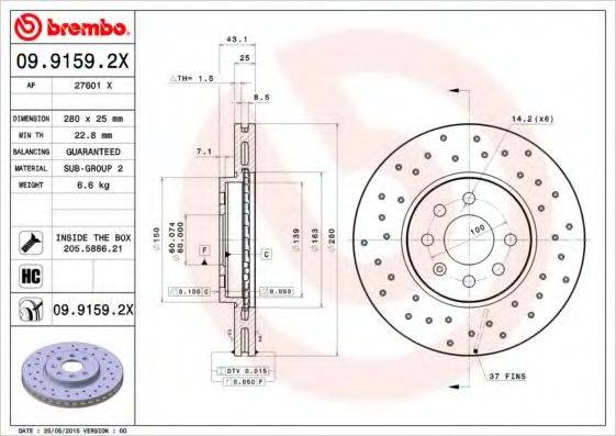 Тормозной диск BREMBO 09.9159.2X