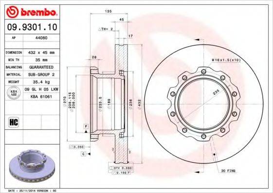 BREMBO 09930110 Тормозной диск