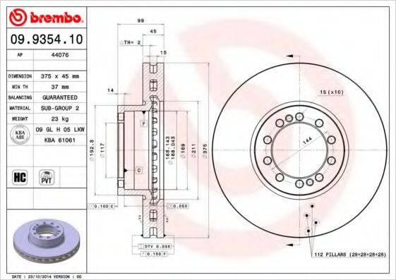 Тормозной диск BREMBO 09.9354.10