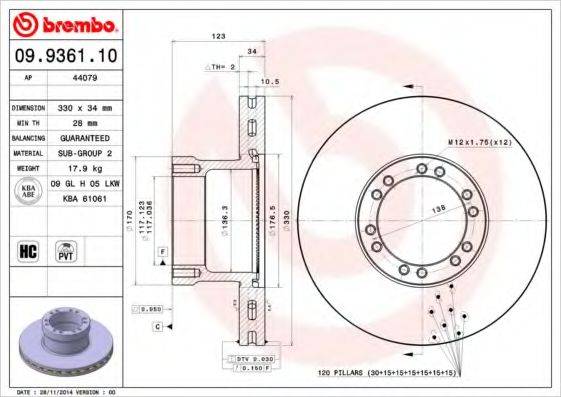 BREMBO 09936110 Тормозной диск