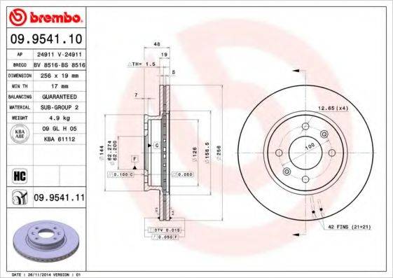 BREMBO 09954110 Тормозной диск
