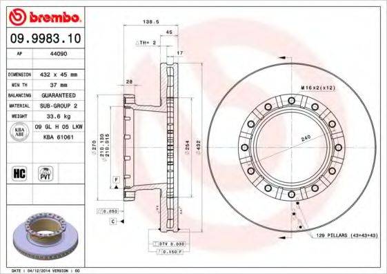 Тормозной диск BREMBO 09.9983.10