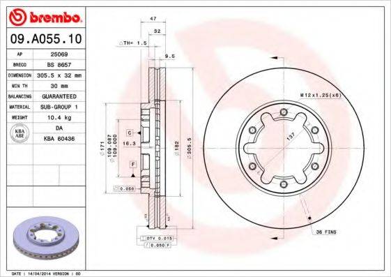 BREMBO 09A05510 Тормозной диск