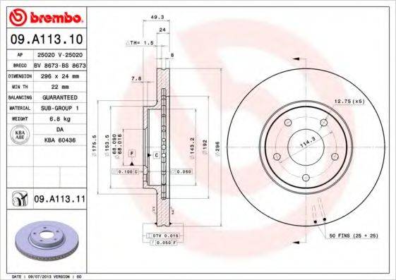 BREMBO 09A11310 Тормозной диск