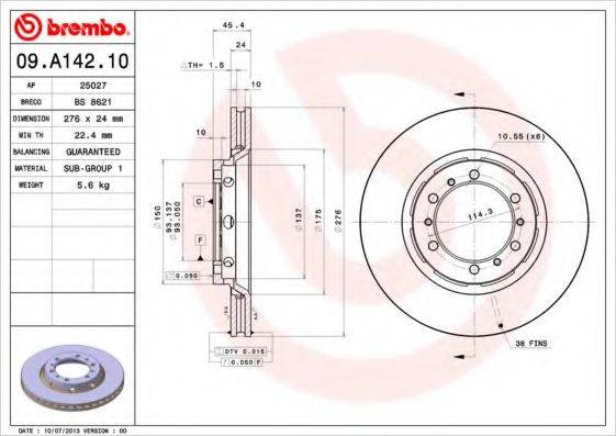 BREMBO 09A14210 Тормозной диск
