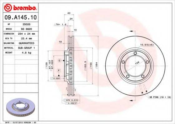 BREMBO 09A14510 Тормозной диск