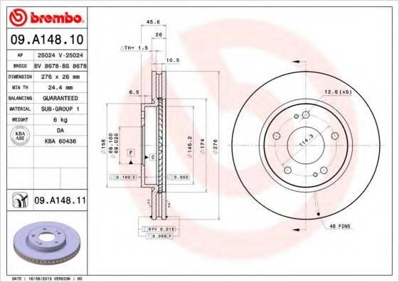 BREMBO 09A14810 Тормозной диск