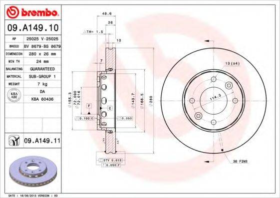 BREMBO 09A14910 Тормозной диск