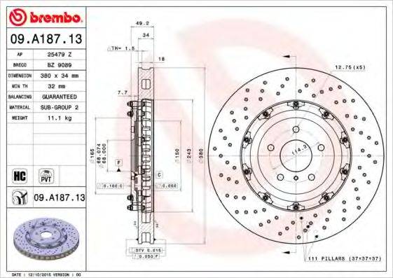 BREMBO 09A18713 Тормозной диск