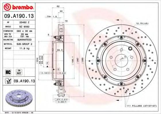 BREMBO 09A19013 Тормозной диск