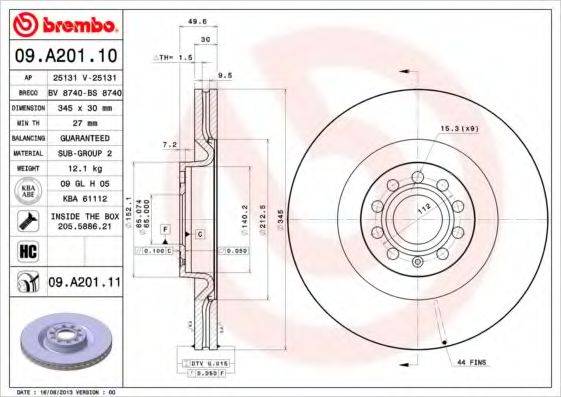 Тормозной диск BREMBO 09.A201.10