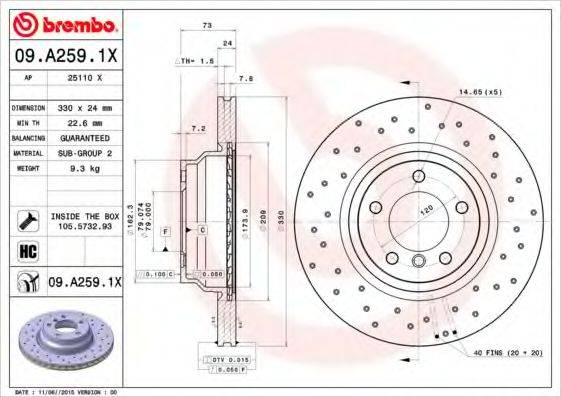 BREMBO 09A2591X Тормозной диск