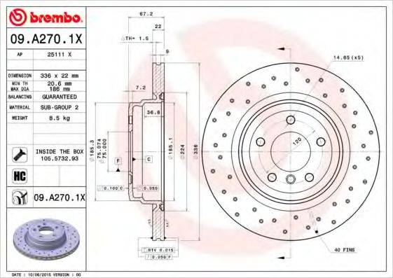 BREMBO 09A2701X Тормозной диск