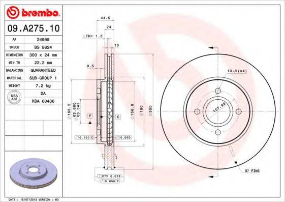 BREMBO 09A27510 Тормозной диск