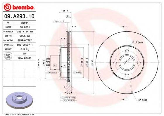 BREMBO 09A29310 Тормозной диск